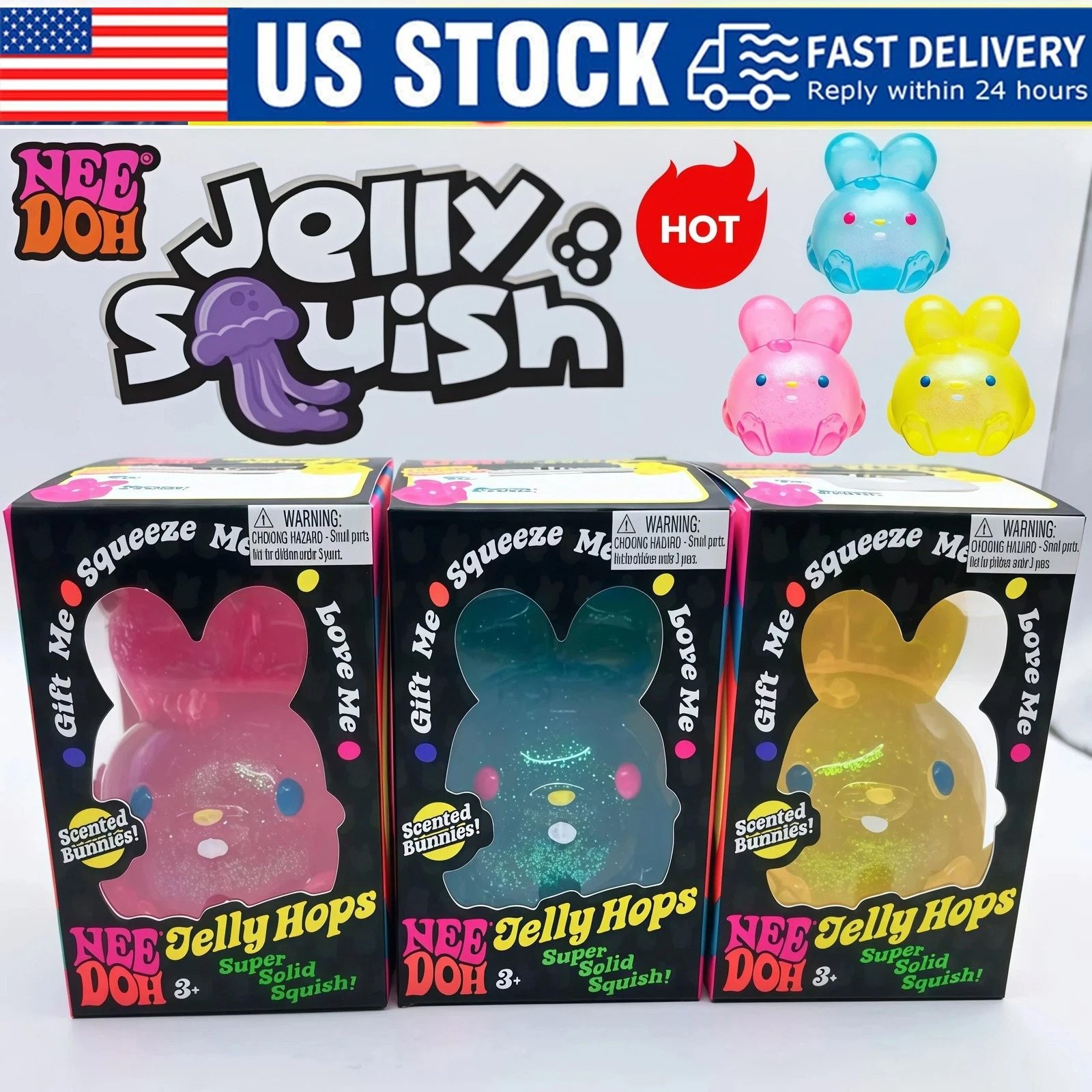 NeeDoh Jelly-Hops Scented Easter Needoh Squish Bunnies Stress Relief Fidget CE
