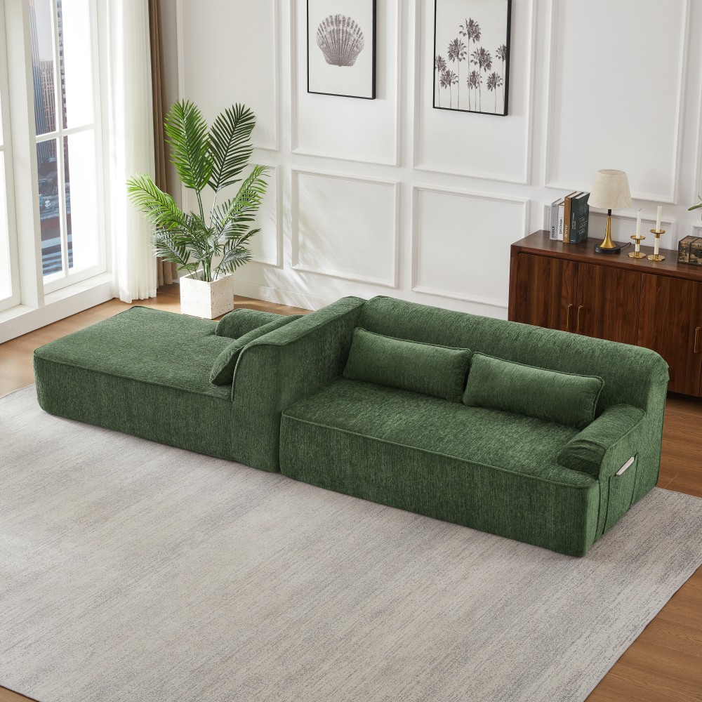 L-Shape Chenille Sofa w/ Tufted Design, Sleeper Couch for Living Room