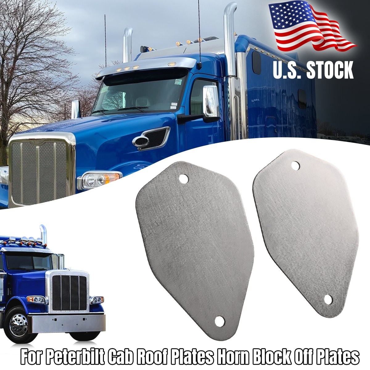For Peterbilt Cab Roof Plates Horn Block Off Plates Stainless Steel Paintable