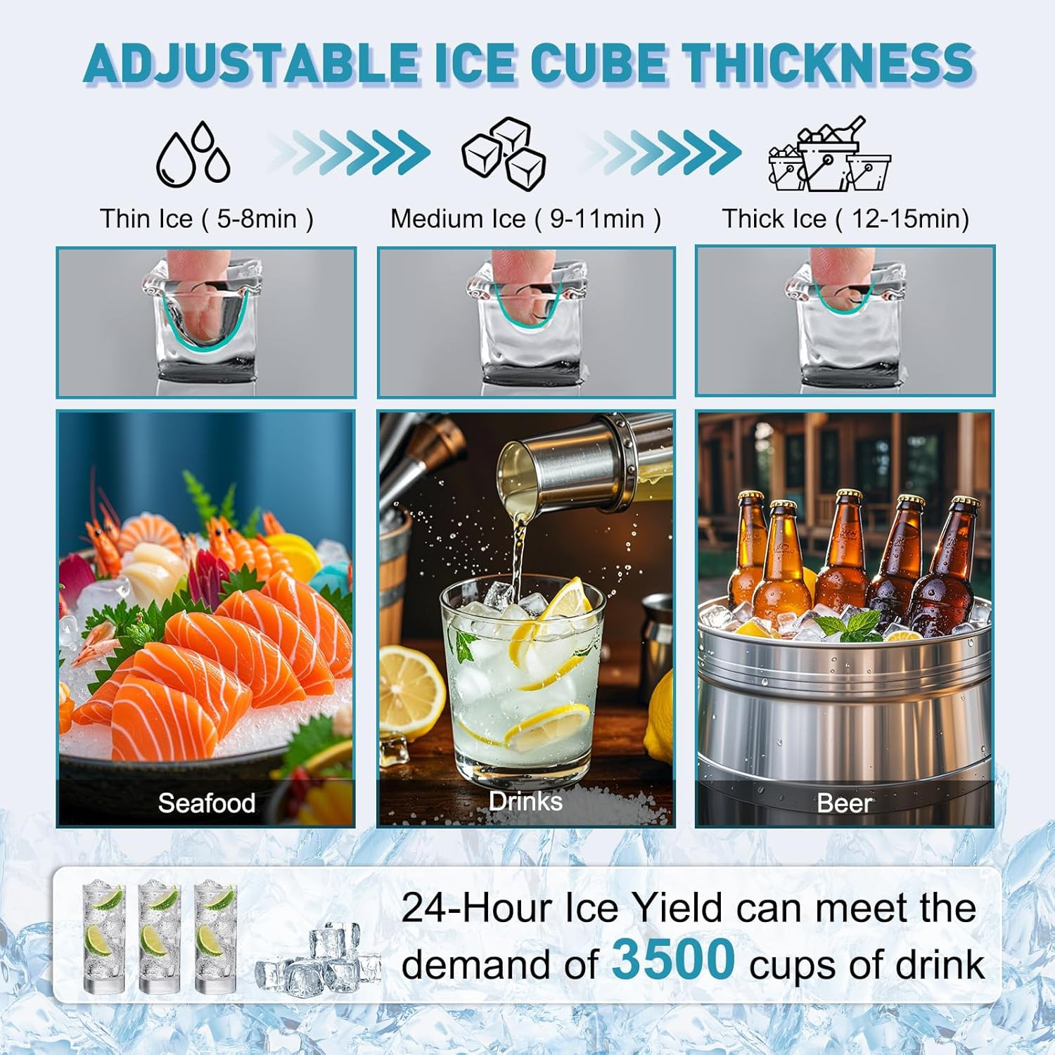 Commercial Ice Maker Machine 550LBS/24H with 185LBS Storage Bin