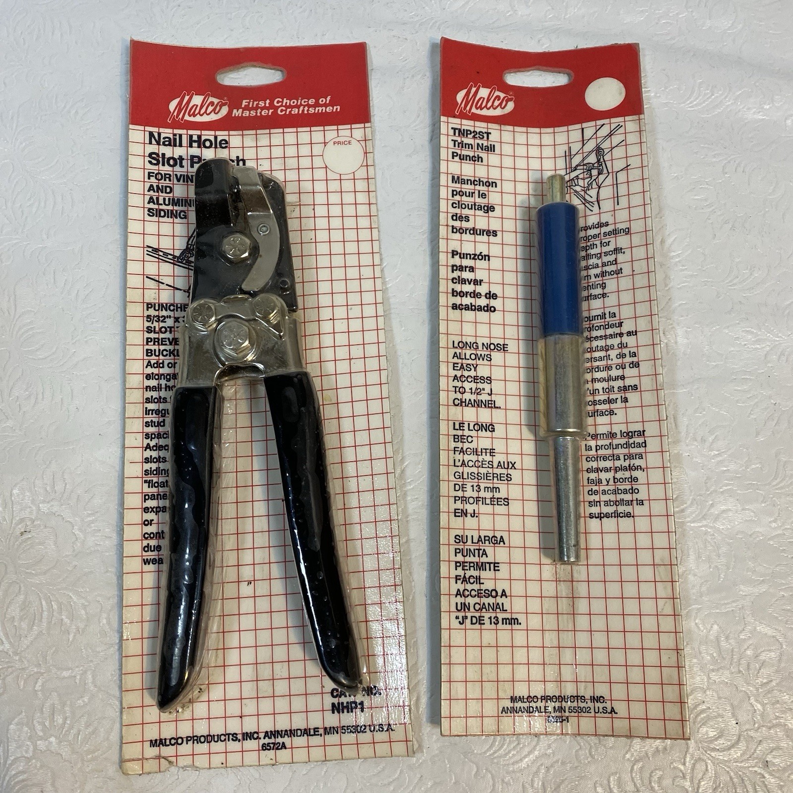 Lot Malco Nail Hole Slot Punch NHP1 and Trim Nail Punch TNP2ST NEW NOS Tools