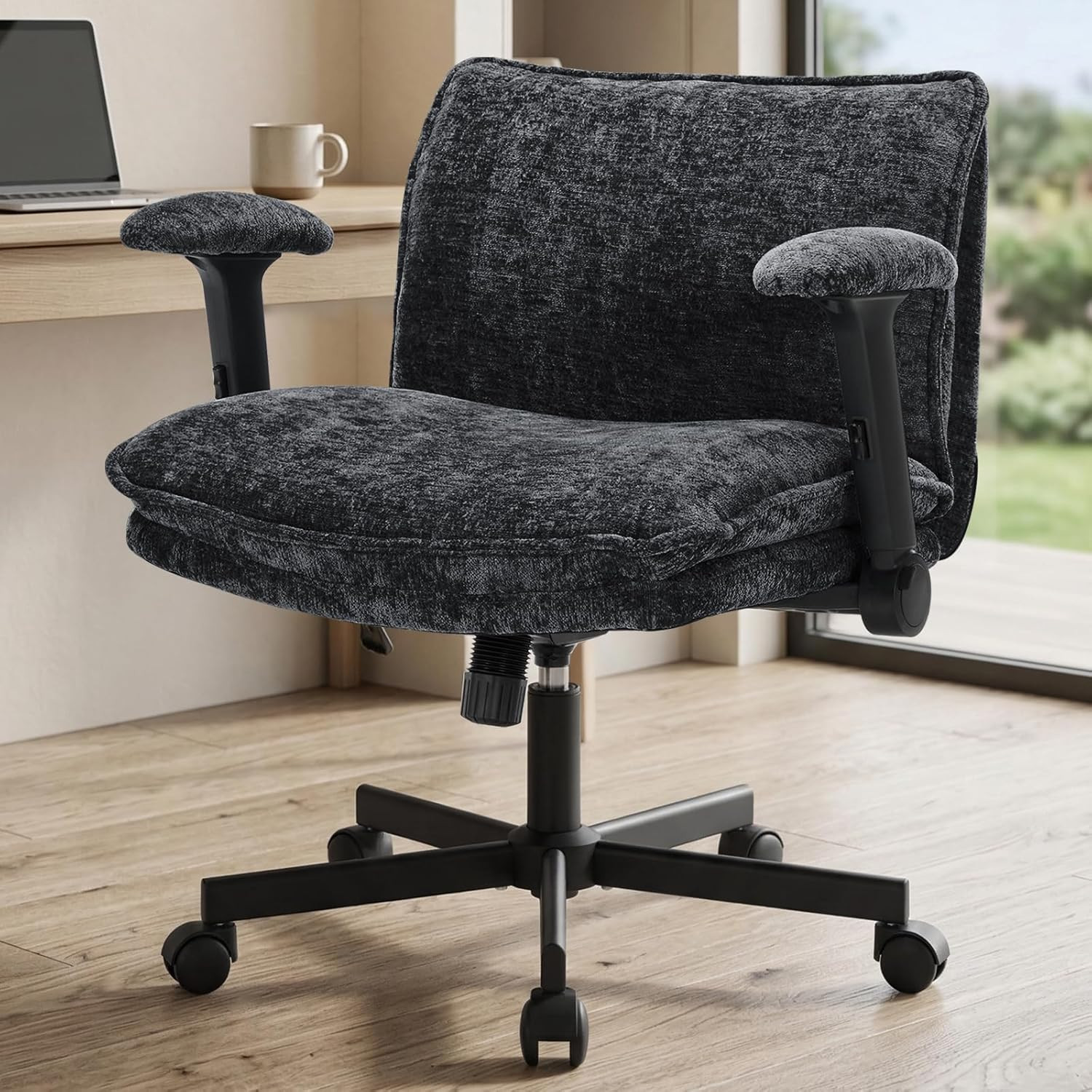 Cross Legged Office Chair, Height Adjustable Swivel Desk Chair with Flip-Up Arms