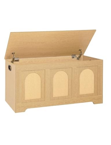 Storage Chest, 39.4" Rattan-Like Box 39.4"L x 15.7"W x 18.9"H Natural + Rattan