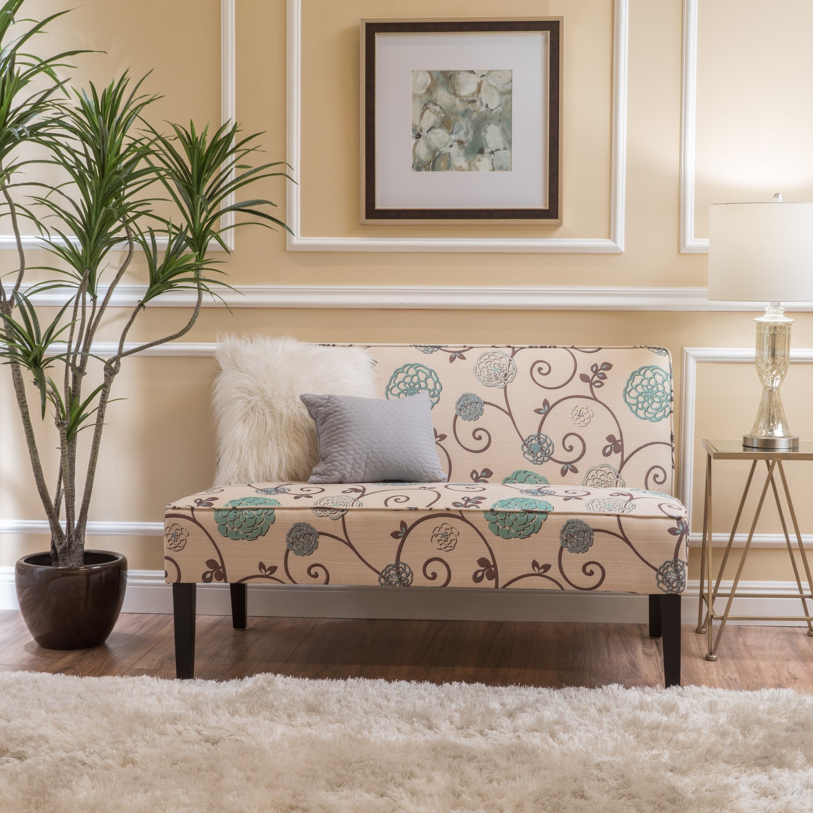 50'' Upholstered Loveseat|White and Blue