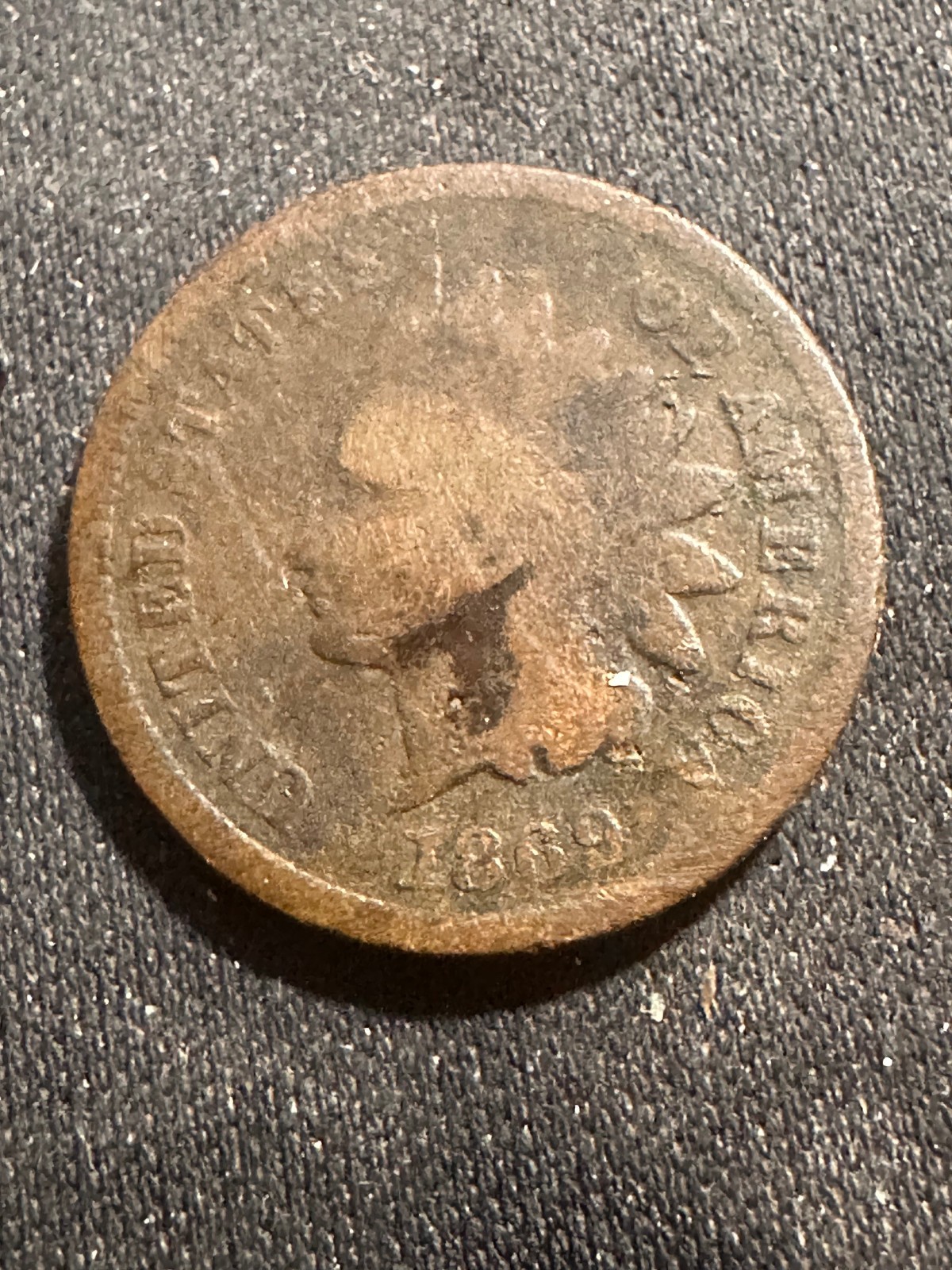 1869 Indian Head Cent Very Good              Free Shipping      Lot#1057
