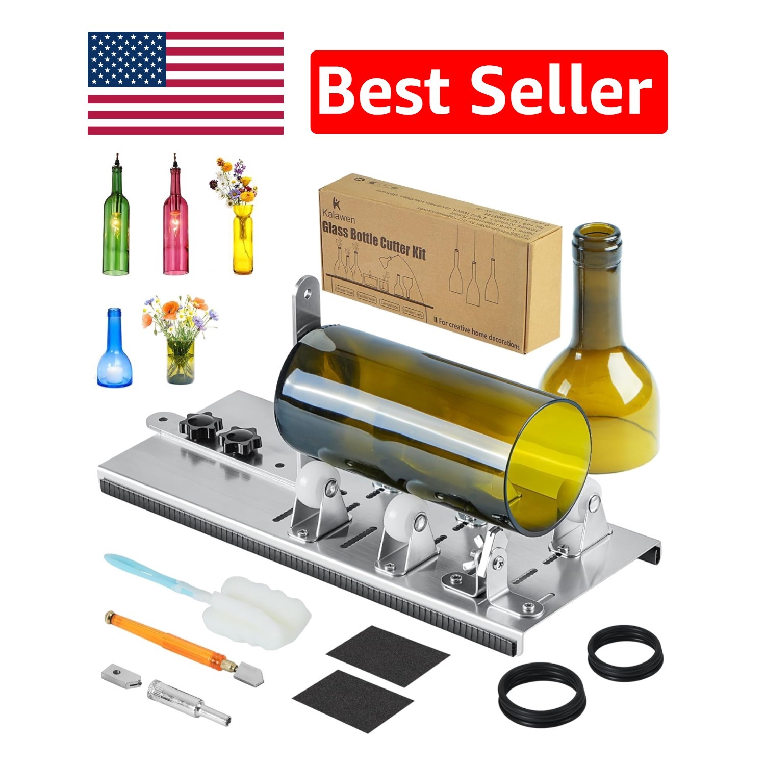 Adjustable Glass Bottle Cutter with 5 Support Wheels - Creativity Awaits!