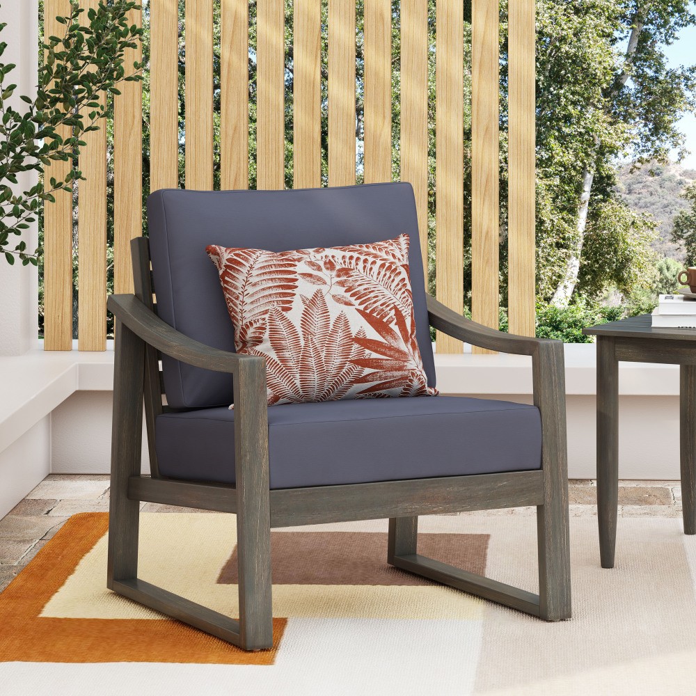 Dark Grey Acacia Wood Outdoor Club Chair Patio Garden Armchair Slatted Design