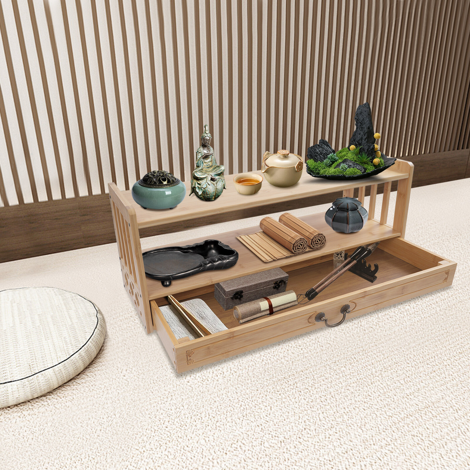 Meditation Storage Table Altar Table with Drawer Rectangular Desktop Organizer