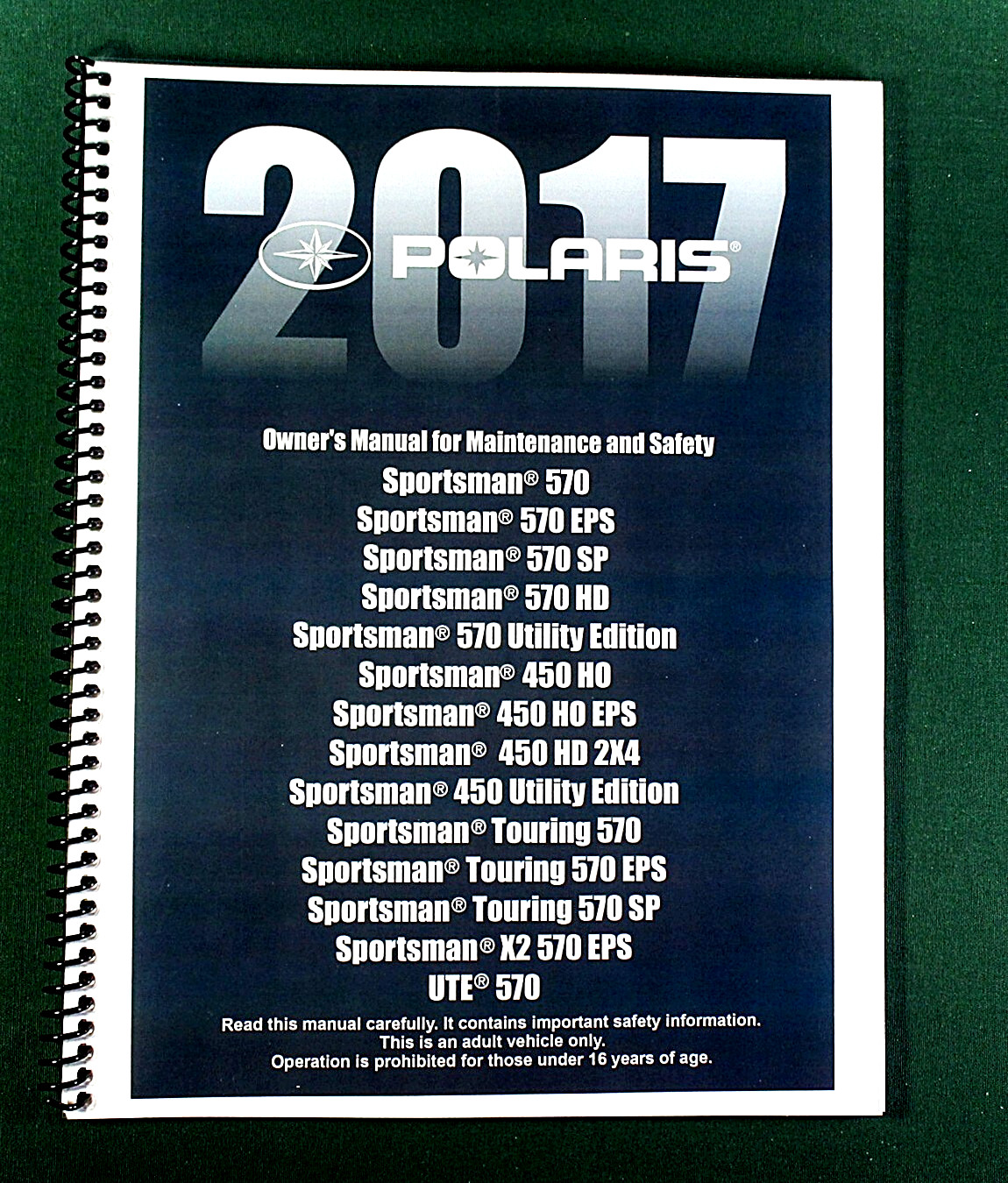 2017 Polaris Sportsman 570 ATV Owner's Manual: 190 Pages & Protective Covers