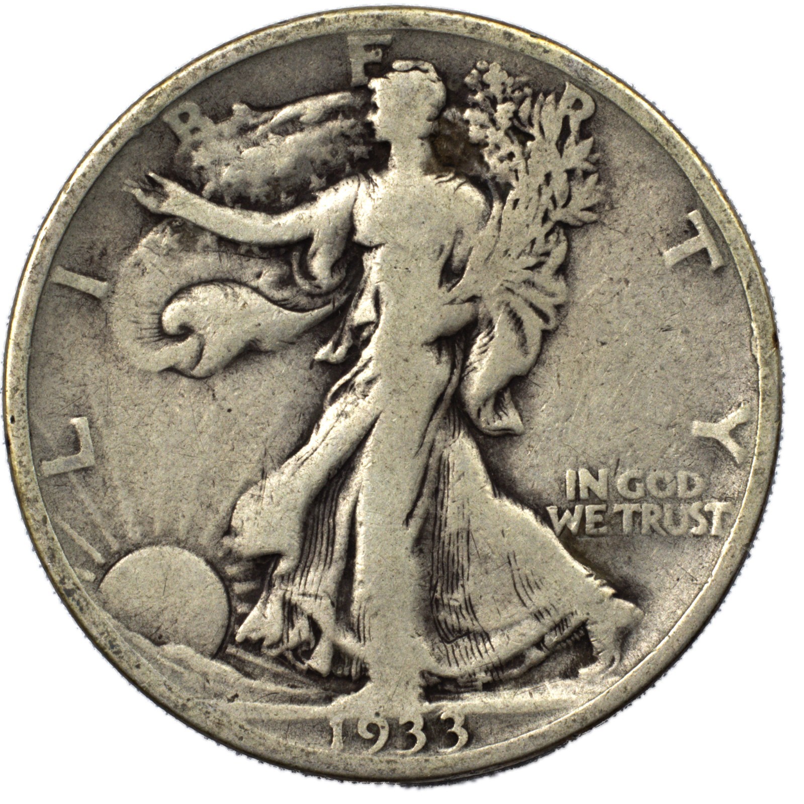 1933-S Walking Liberty Silver Half Dollar 50c Fine FN F