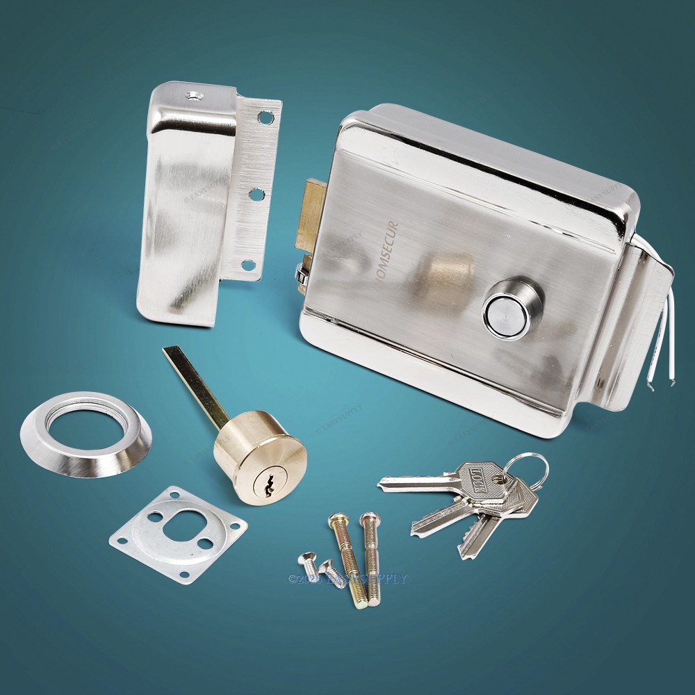 HOMSECUR DC12V Electric Rim Lock With Keys For Iron Door Wooden Door