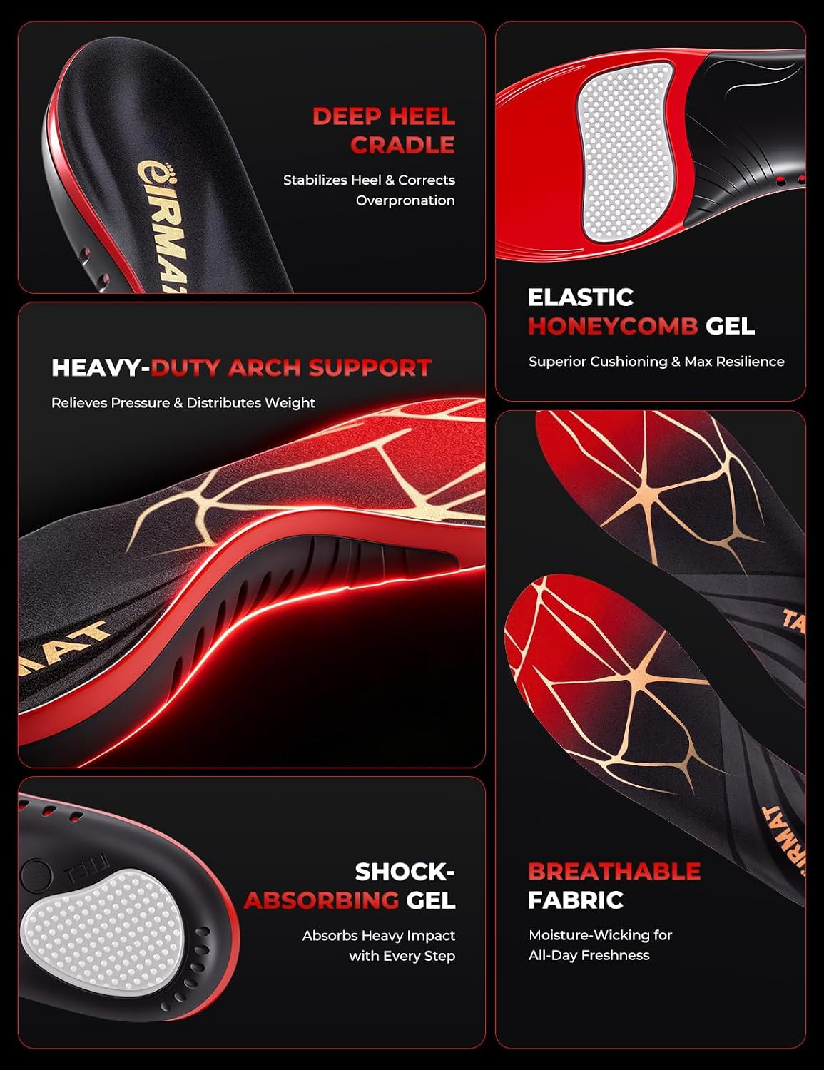 Plantar Fasciitis High Arch Support Insoles: Arch Support Inserts for Men - Work