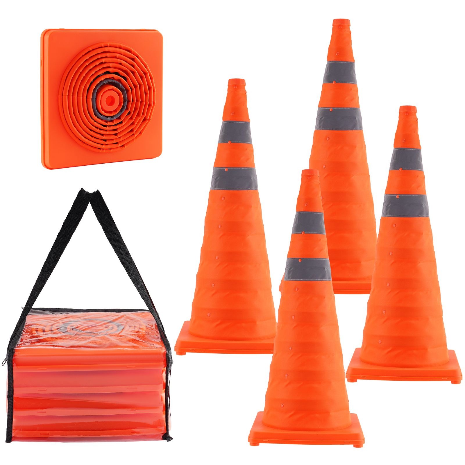 Collapsible 28in Safety Cones 4 Pack Reflective Storage Bag