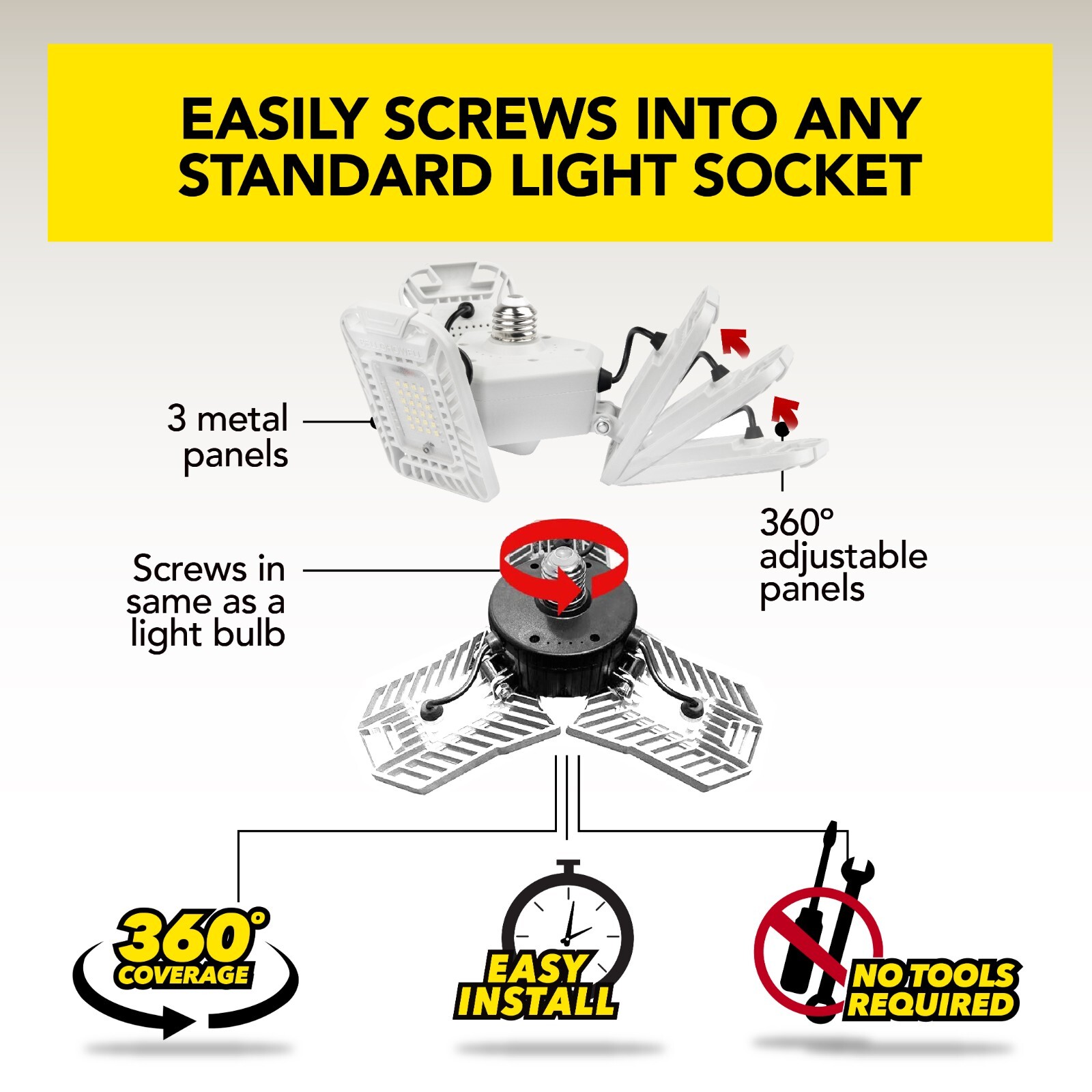 Bell + Howell Triburst 2000 Lumens White Multidirectional Socket LED Shop Light