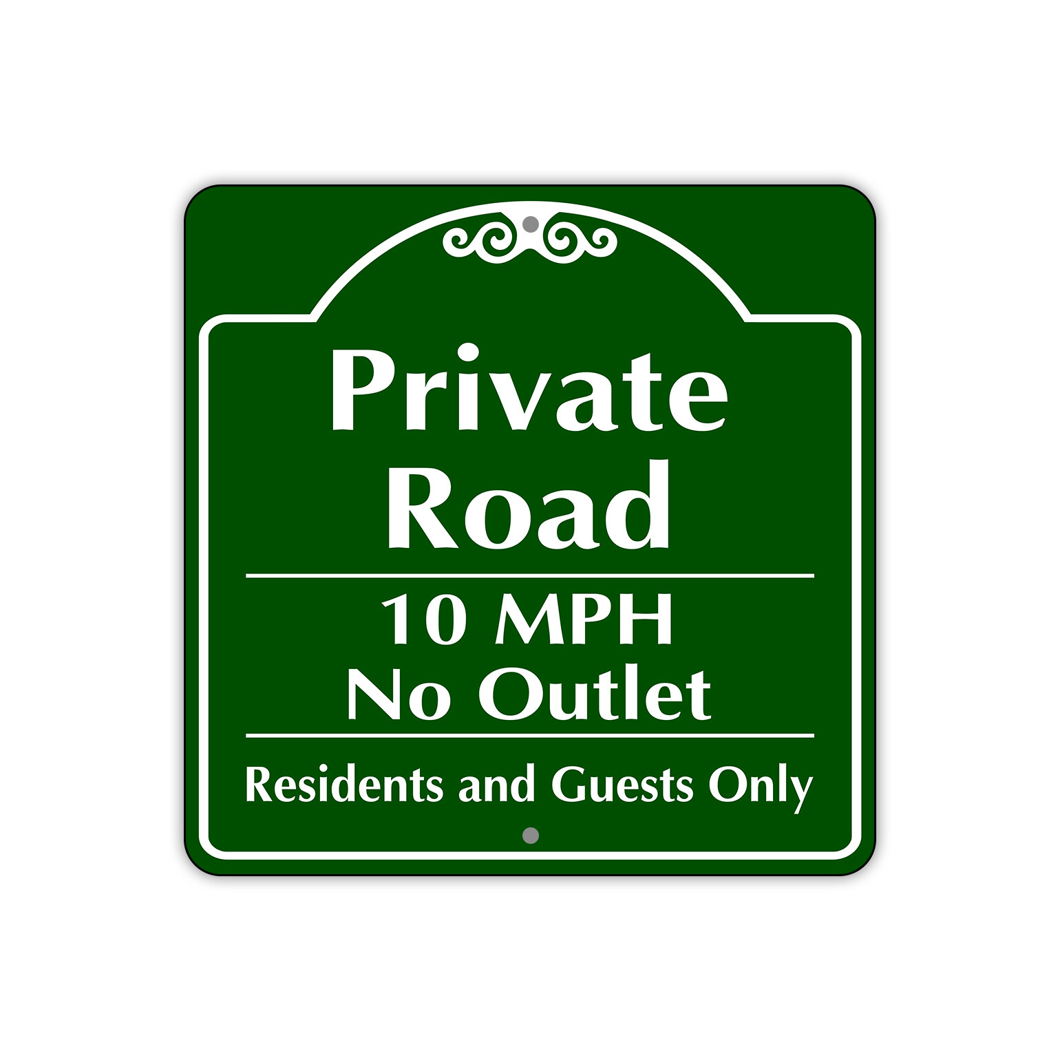 Private Road 10 MPH No Outlet Residents And Guests Aluminum Metal Sign 12"x12"