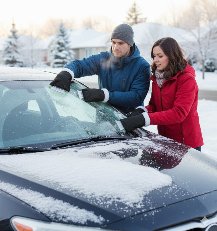 Fleece Lined Snow Remover Black Car Ice Scraper Glove For Winter Warm Hands