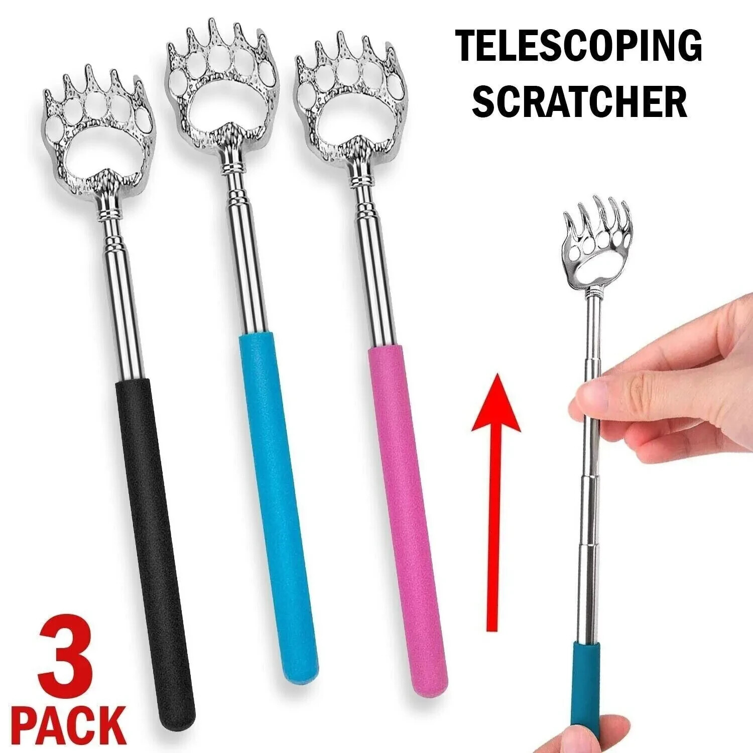Bear Claw Telescopic Metal Back Scratcher Back Extendable Massager Gift 3 Pack