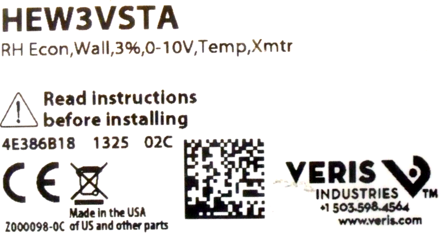 NIB Veris HEW3VSTA Wall Humidity Sensor