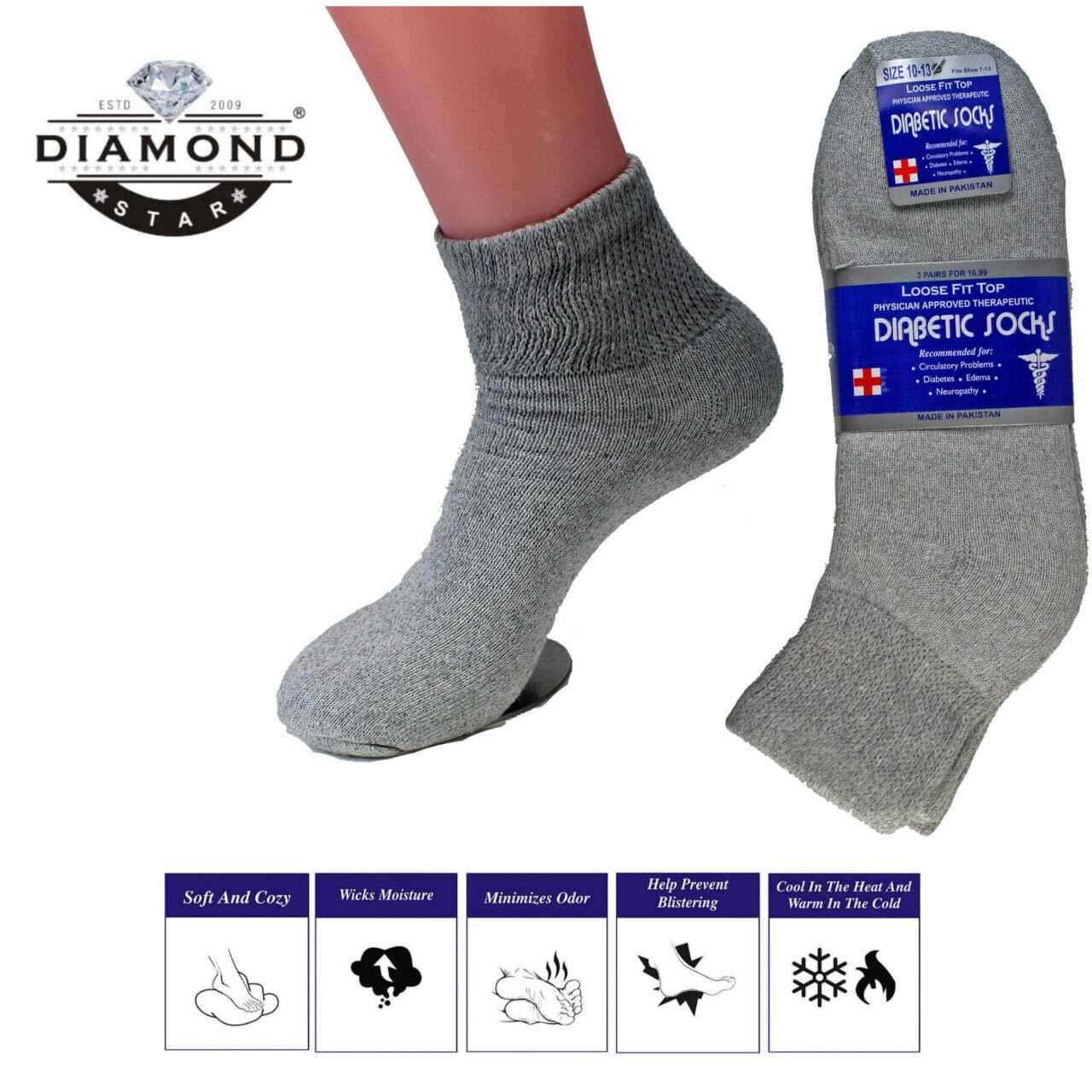 6 Pairs Diabetic Ankle Quarter Crew Socks Health Cotton Men Women Circulatory
