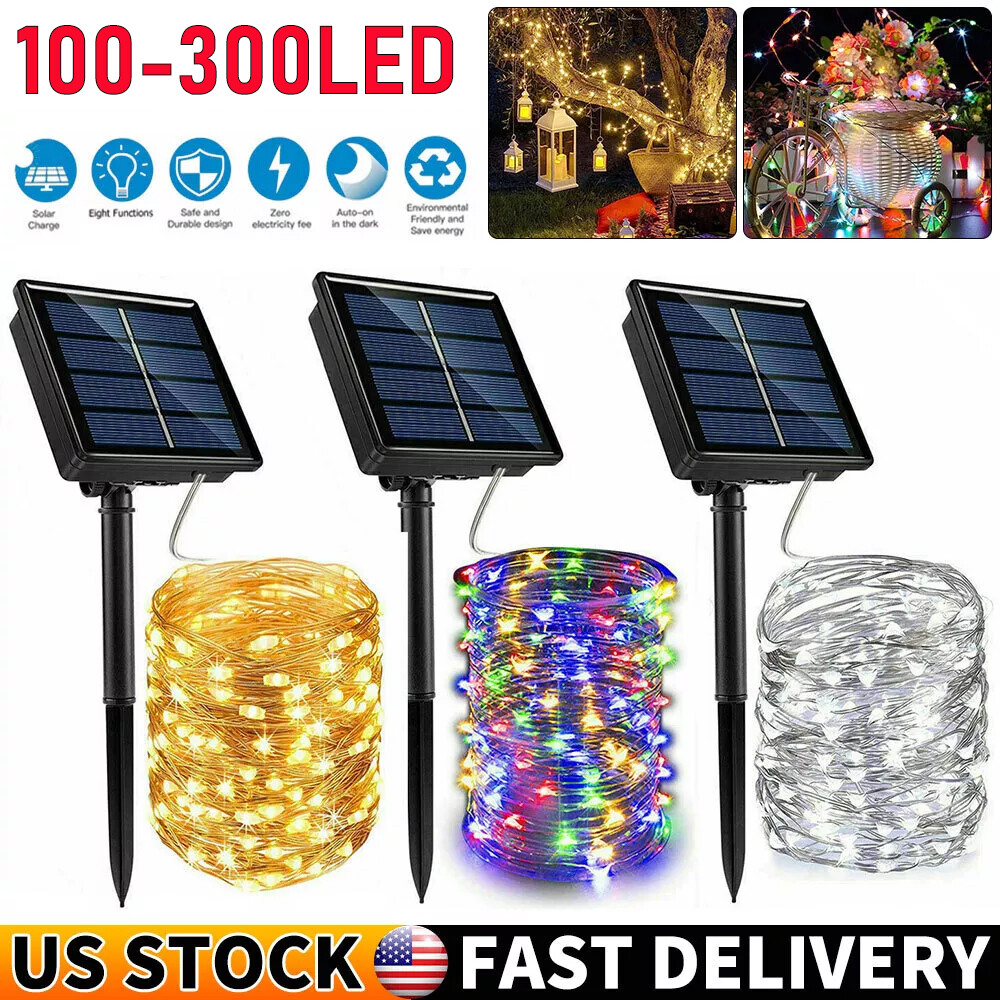 100-300 LED Solar Power String Fairy Lights Garden Outdoor Party Christmas Lamps