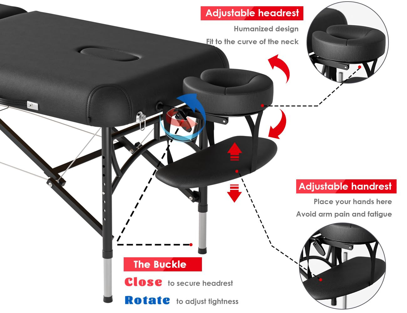 Portable 84" Massage Table - Adjustable, Lightweight, Up to 1100LBS Capacity