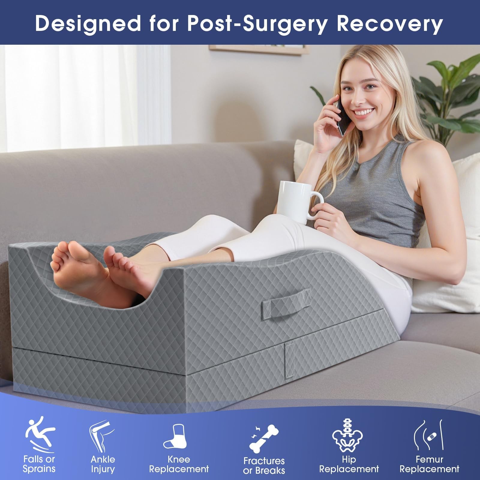 CushZone Adjustable Memory Foam Leg Elevation Pillow for Blood Circulation, Grey