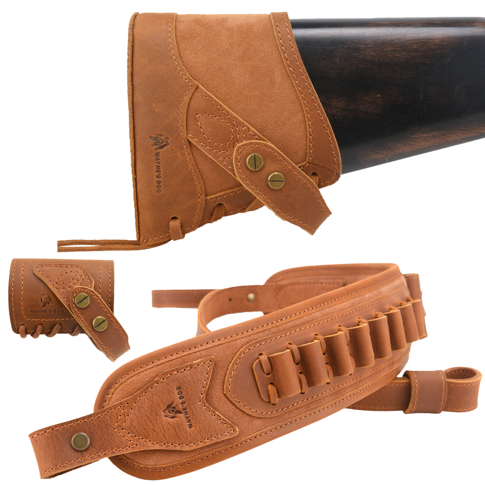 Leather Hunting Rifle Buttstock with Gun Sling for .30/30 .308 .22MAG No Drill