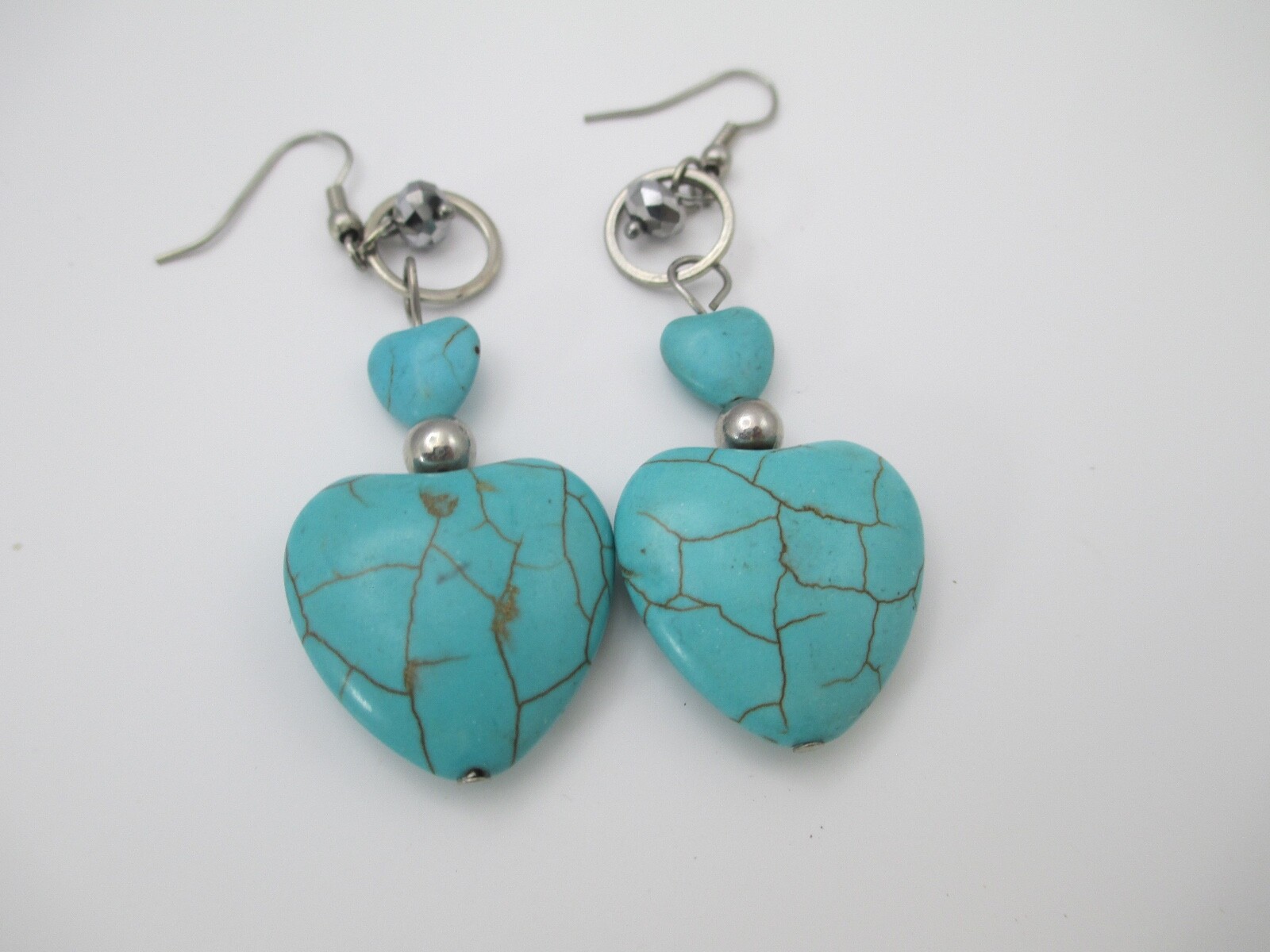 Heart bead Faux turquoise dangle earrings