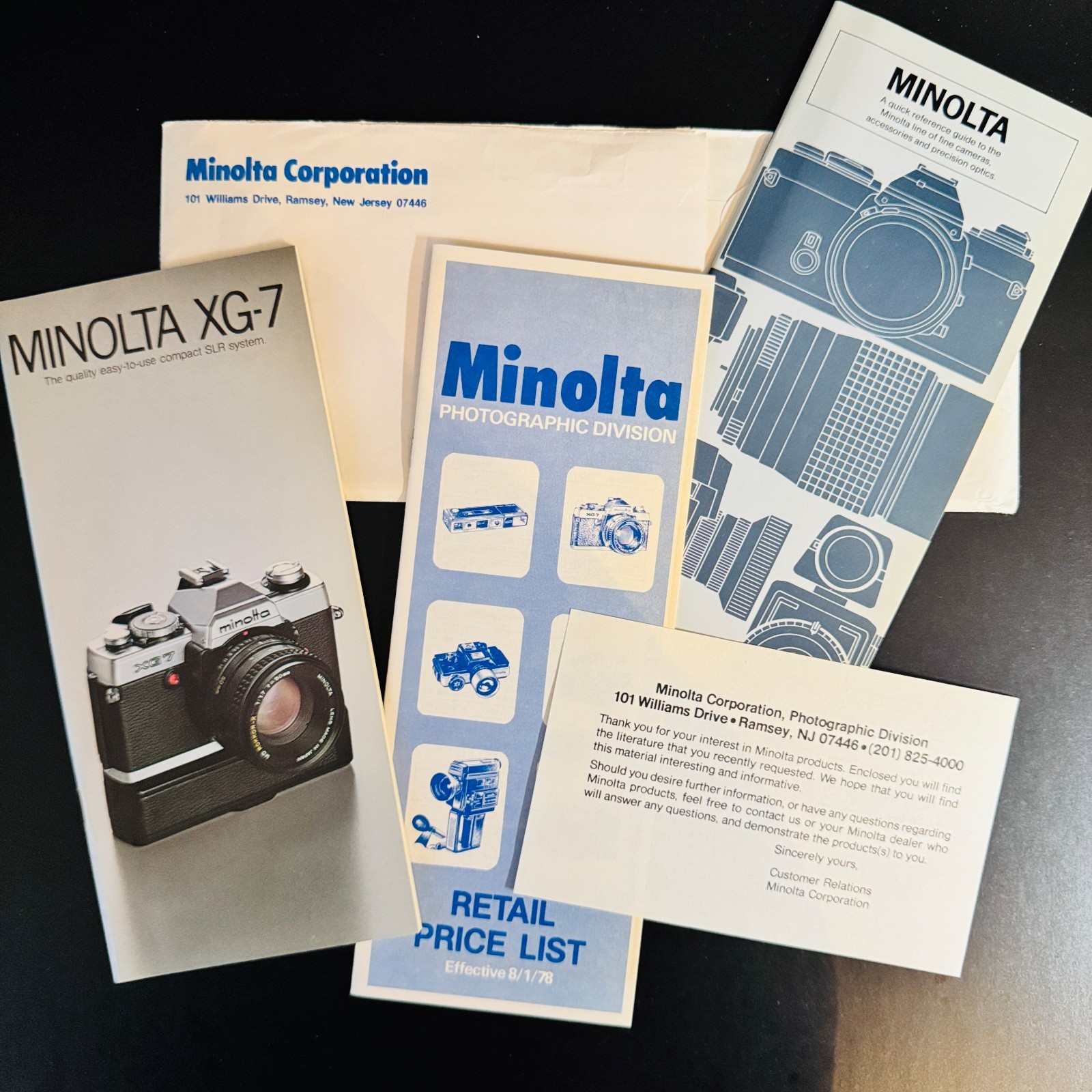 1978 MINOLTA CATALOGS & BROCHURES XG-7, Quick Reference Guide, Price List - EX