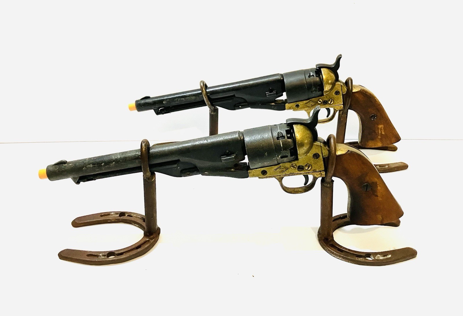 Lot Of 2 Custom BKA 218 Western Movie Prop Revolvers Horseshoe Door Pull Handles