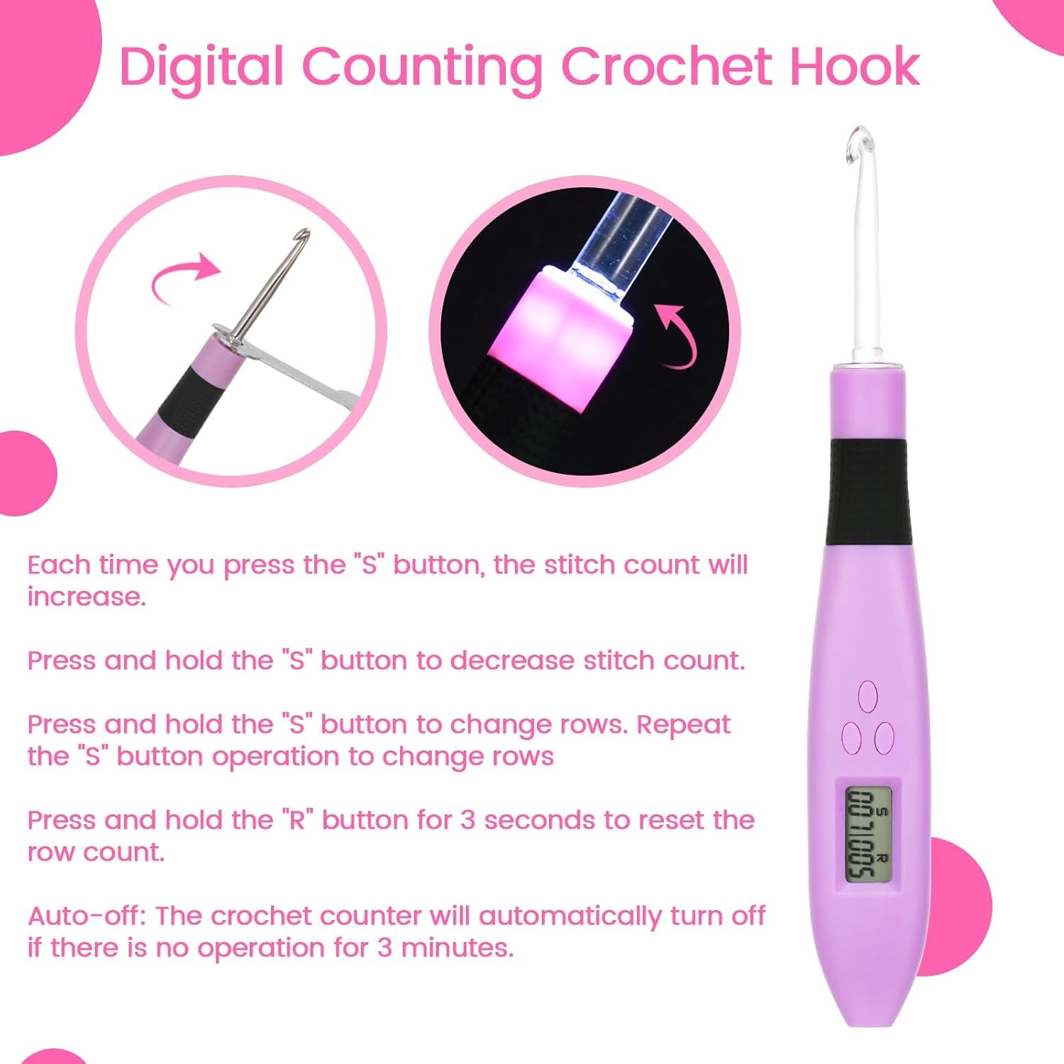 24 Size Counting Crochet Hooks with Light, Digital Counter Crochet Hooks Set