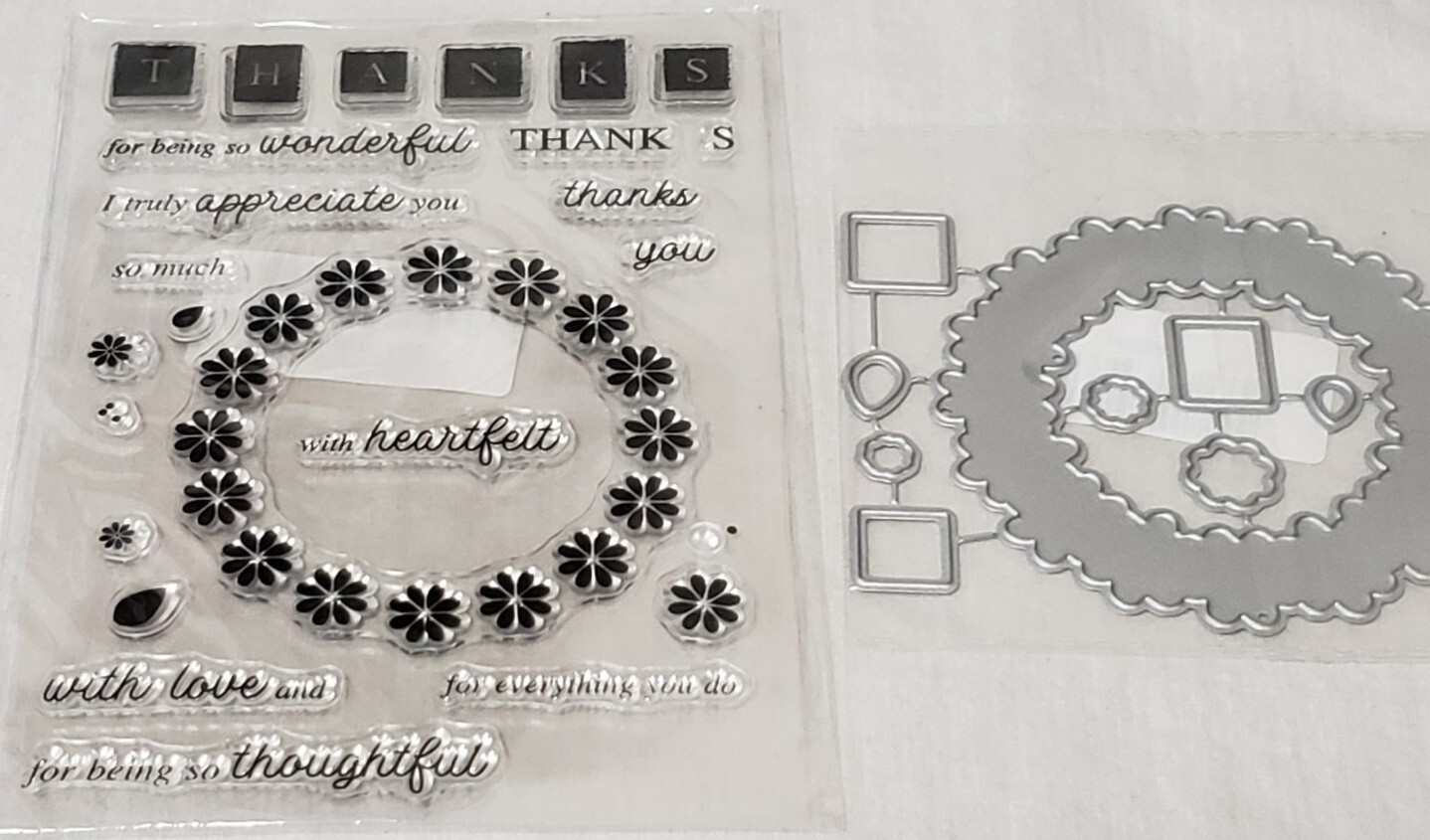 Clear Stamp & Die Combo heartfelt thoughts set flower wreath sentiments