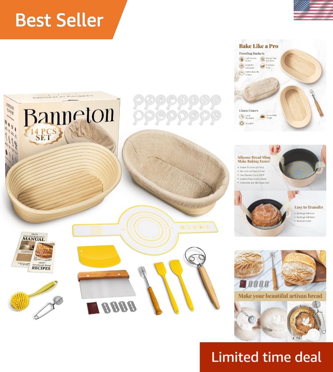 Beginner-Friendly Sourdough Bread Kit with Non-Stick Banneton Baskets - 2 Count