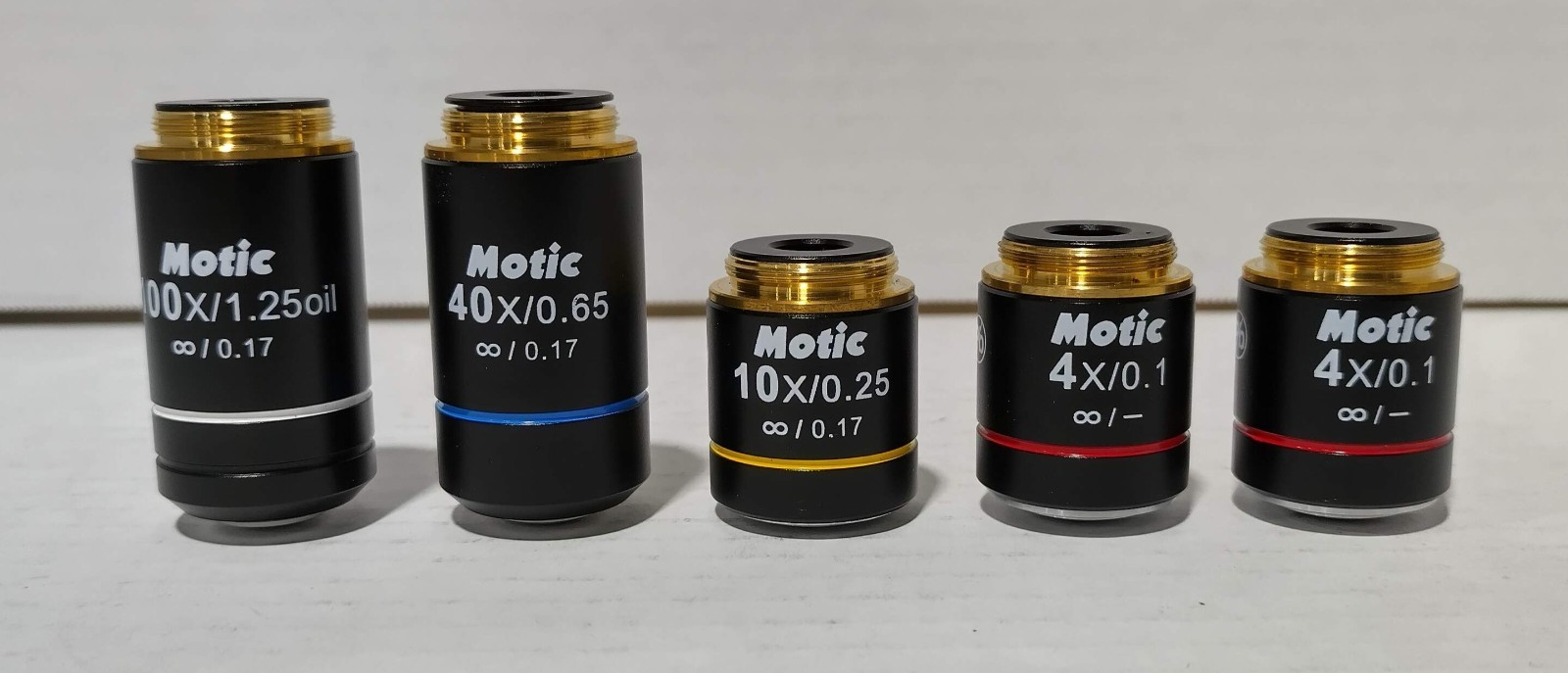 Motic EC Plan Objectives for BA210 100x/1.25, Oil 40x/0.65, 10x/0.25, 4x/0.1