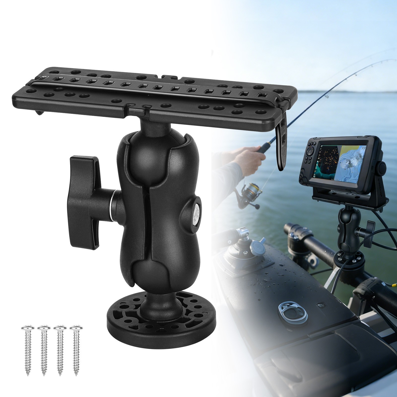 360° Fish Finder Mount Quick Release 60° Tilt Boat Kayak GPS Bracket for Garmin