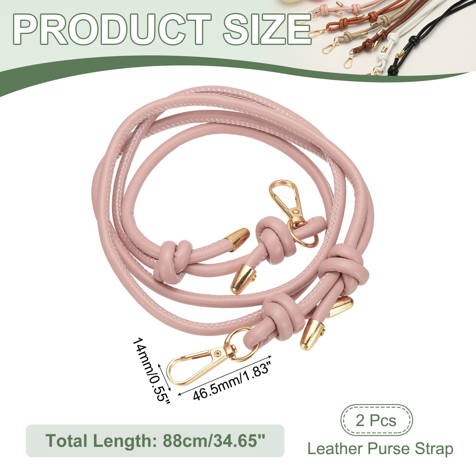 2Pcs Leather Purse Strap 34.65" Strap Replacement with Clasp, Pink