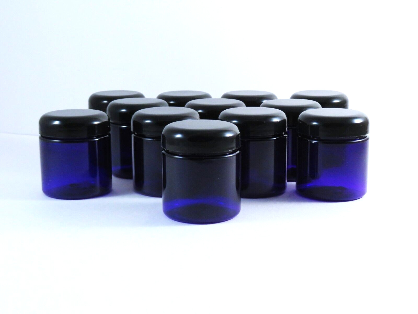Purple Cosmetic Jars 4 Ounce W/ Black Lined Dome Caps Lot Of 12 PETE New