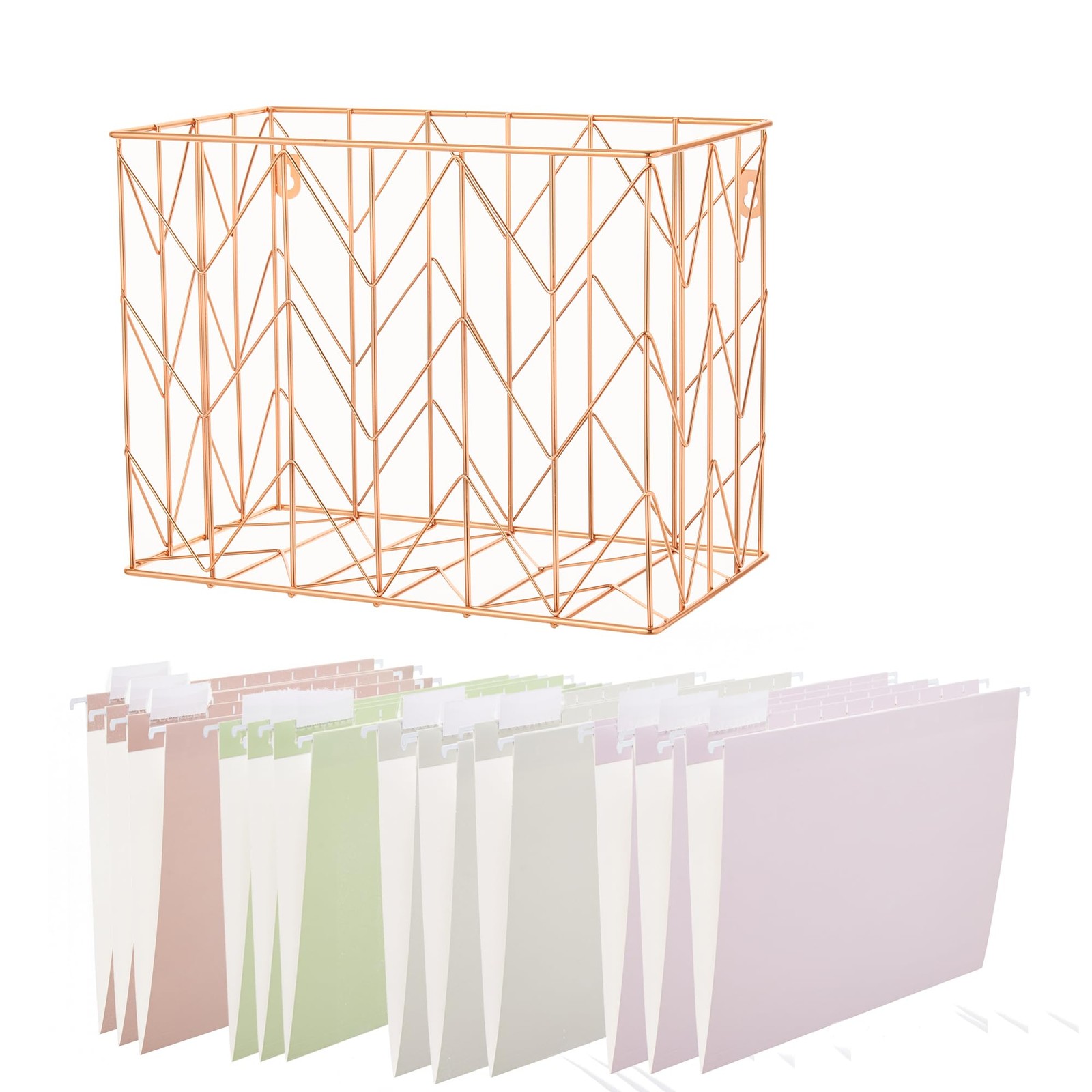 Rose Gold Hanging File Organizer 12 Letter Size Folder Basket Storage Box Desk