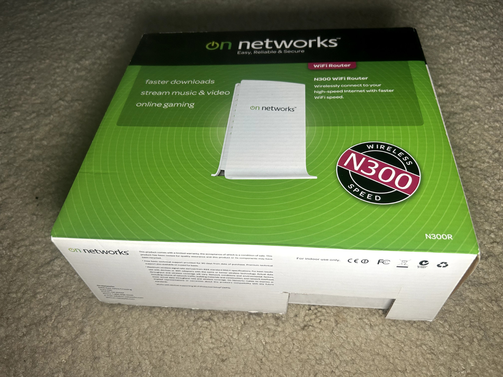 On Networks N300 WiFi Router – Wireless 300Mbps – 2.4GHz - Home / Office Network