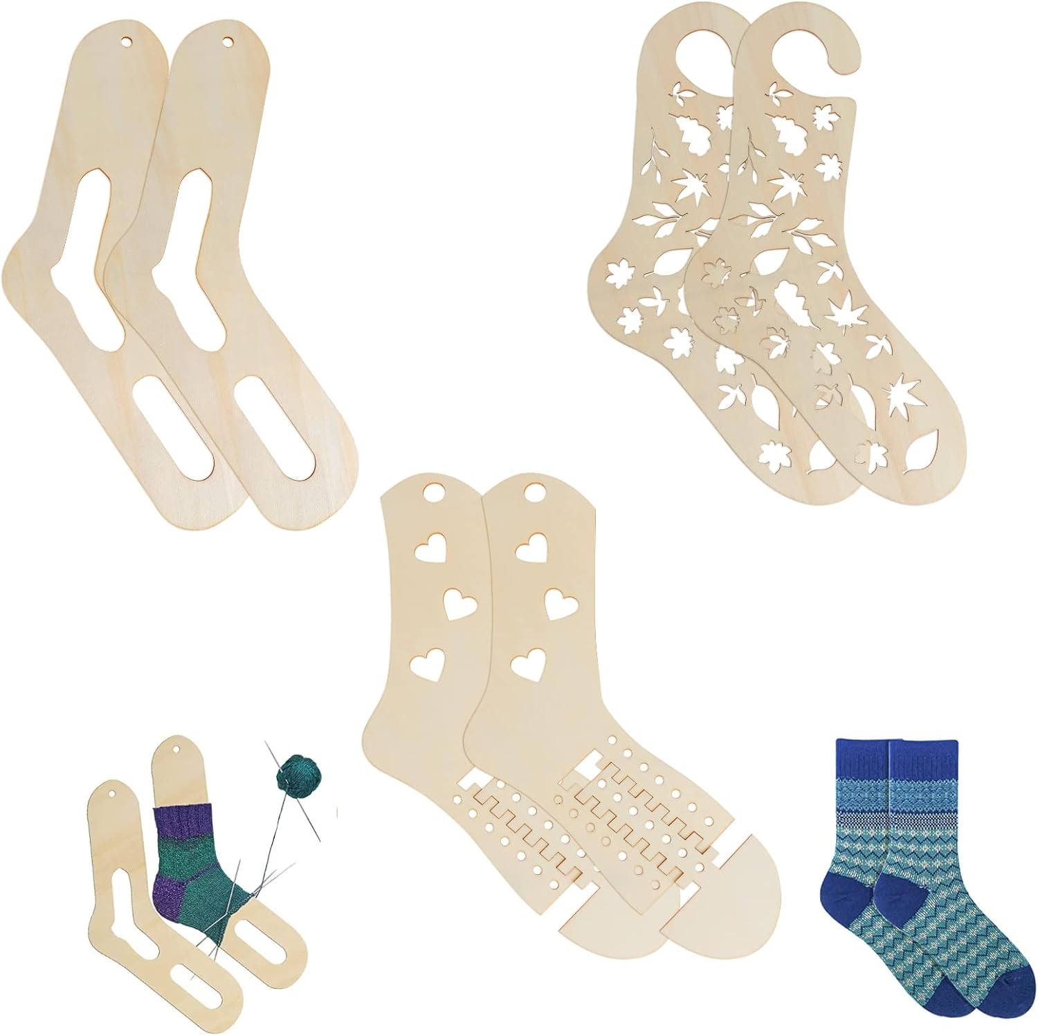 6pcs Thicken Wooden Sock Blockers for Knitting, COSYOO Adjustable Sock...