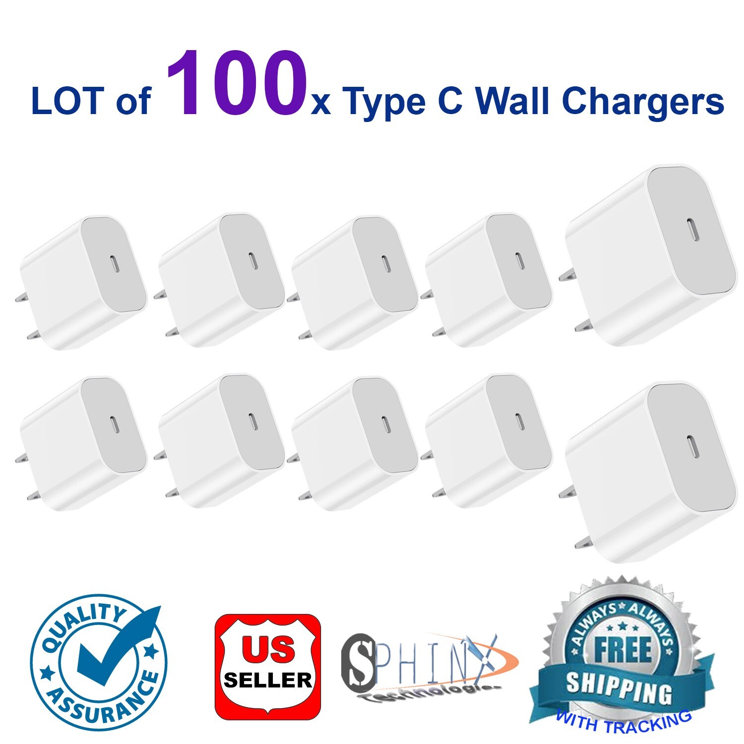 Lot 100 x USB Type C PD 20W Power Adapter Wall Charger For iPhone iPad Android