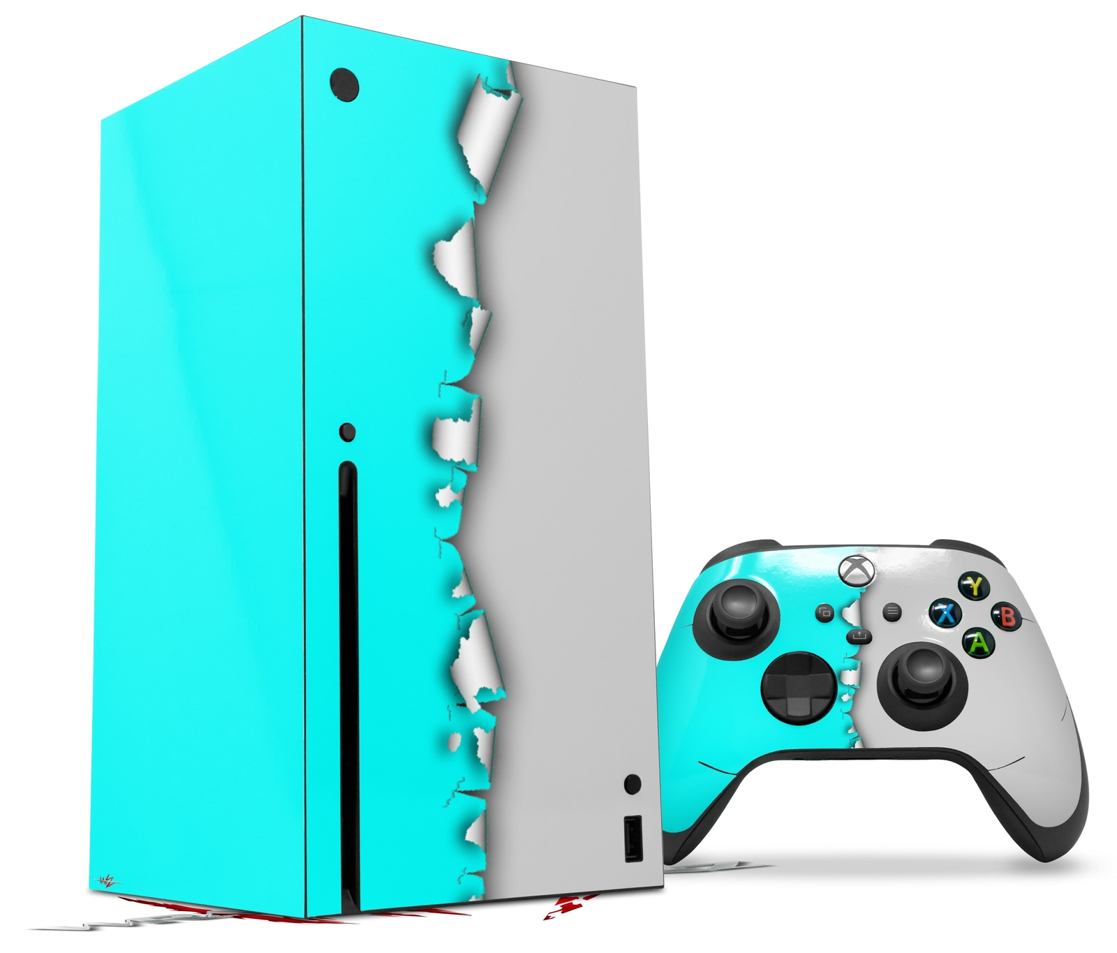 Skin Set for XBOX Series X Ripped Colors Neon Teal Gray