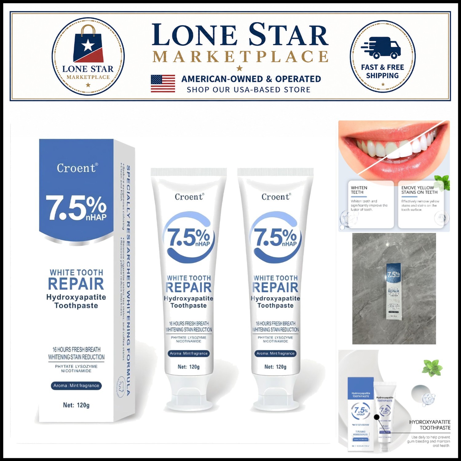 Hydroxyapatite Enamel Protection Toothpaste - 7.5%, Natural Mint Flavor, 2 Pack
