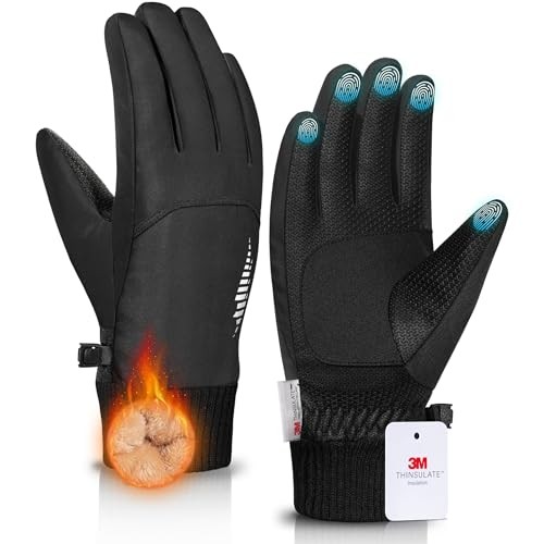 Snow Winter Gloves made with Waterproof/Touchscreen/Thermal Warm Medium Black