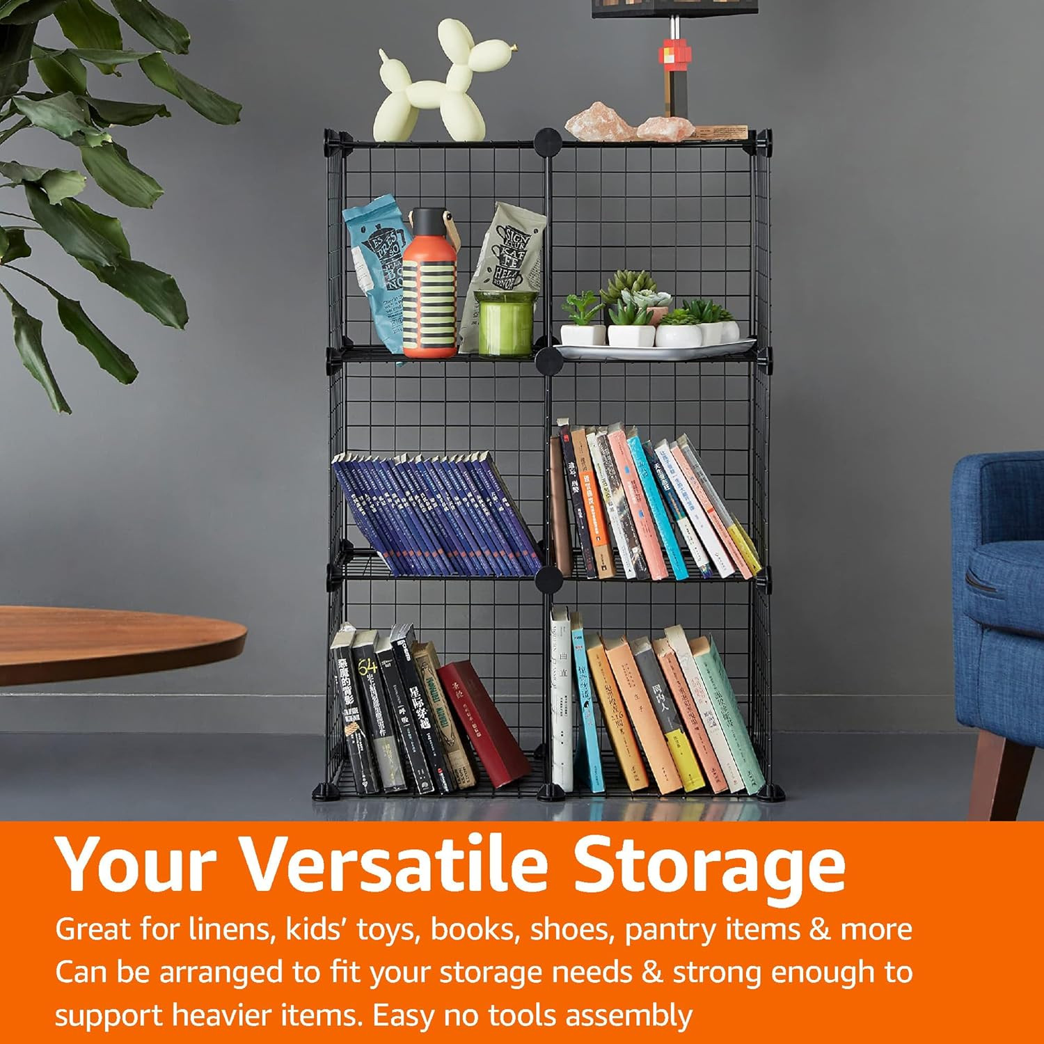 Amazon Basics Cube Wire Grid Stackable Storage Shelves, 6-Cube, 12.6"D X 26"W X