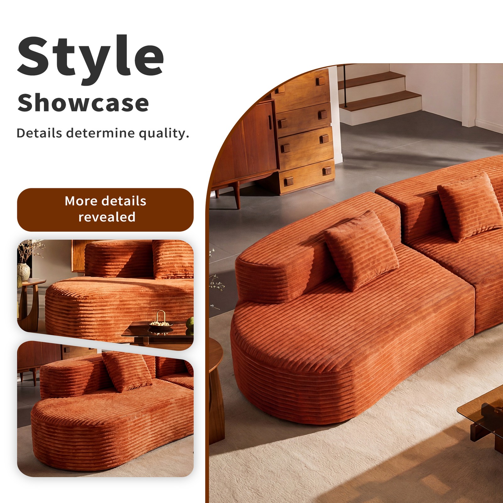 108.6-inch curved combination sofa with a modern cloud pattern design, made with