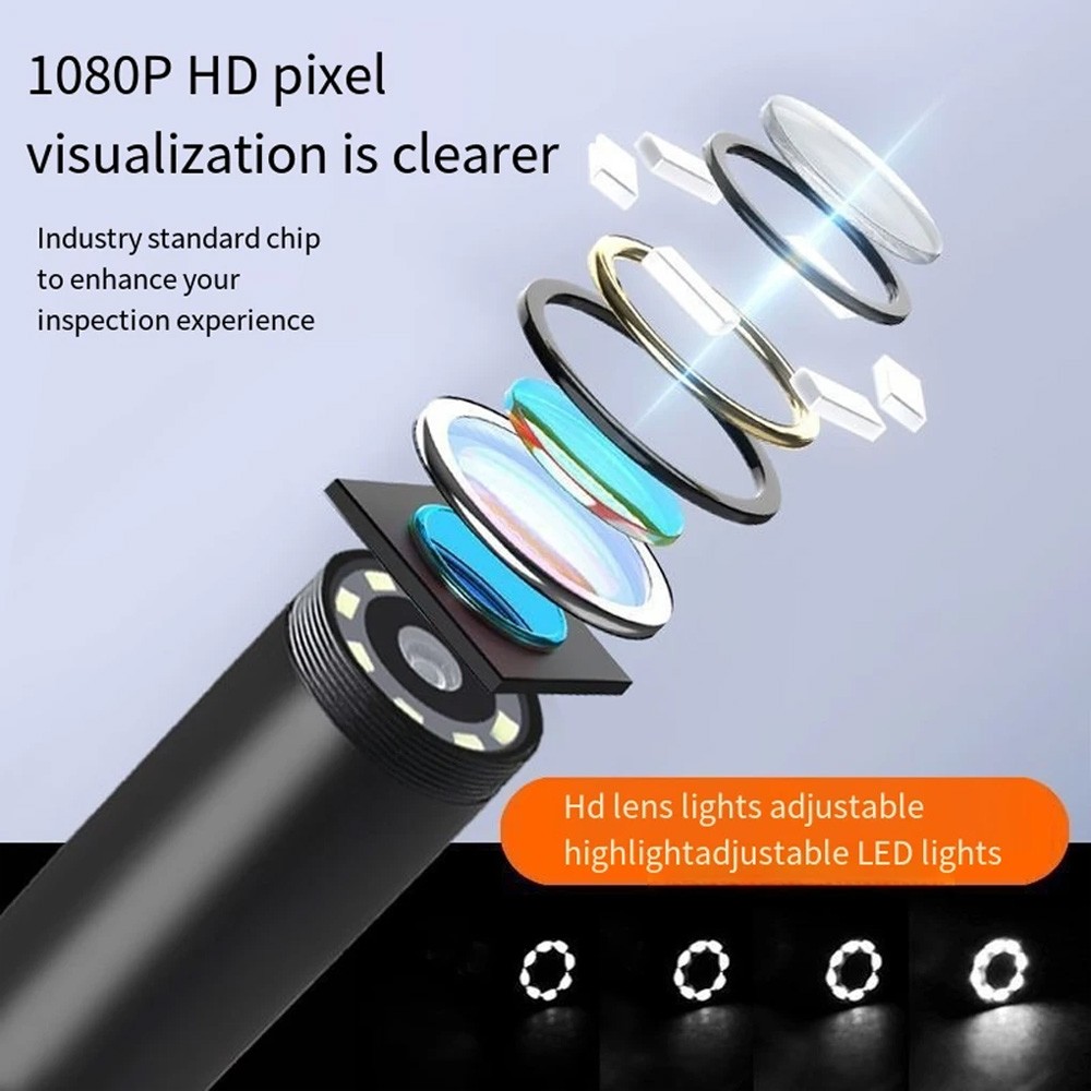5M Handheld Industrial Endoscope 8mm Borescope Inspection Snake Camera with 8LED
