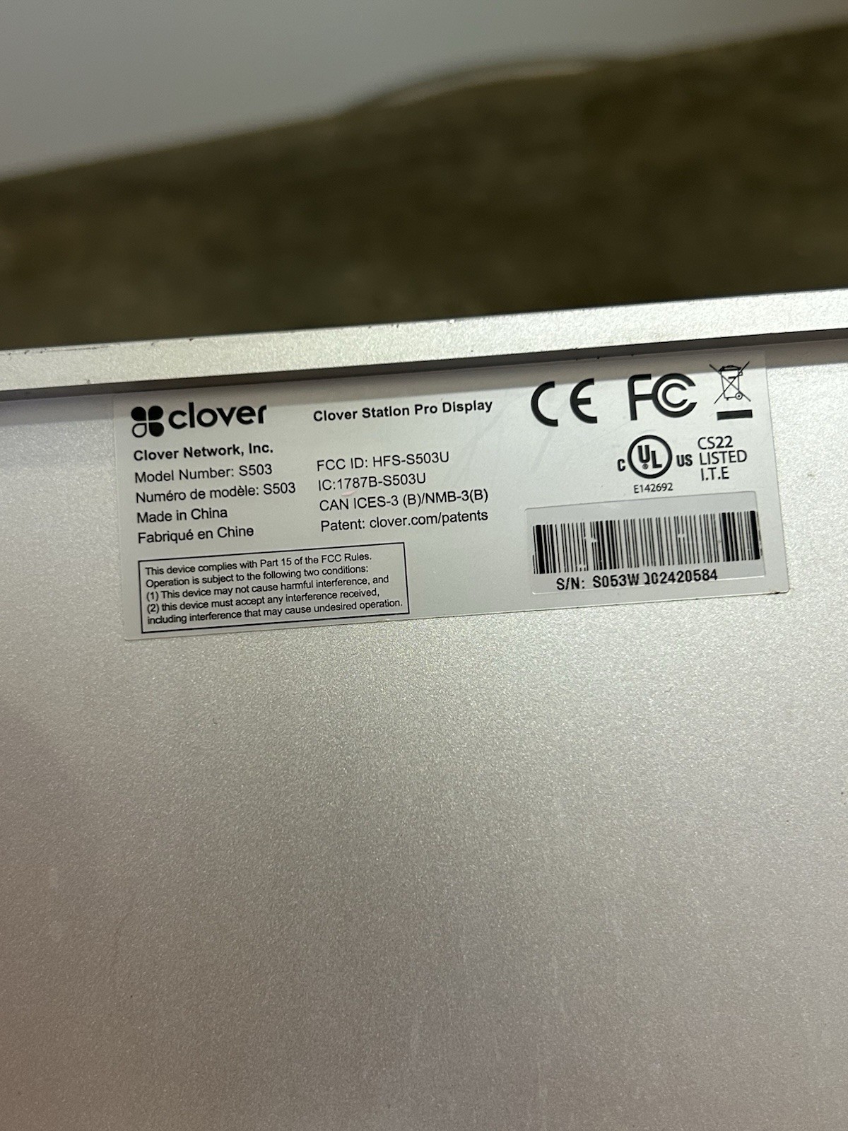 Clover Station Pro Display Only No Cords Untested Clean