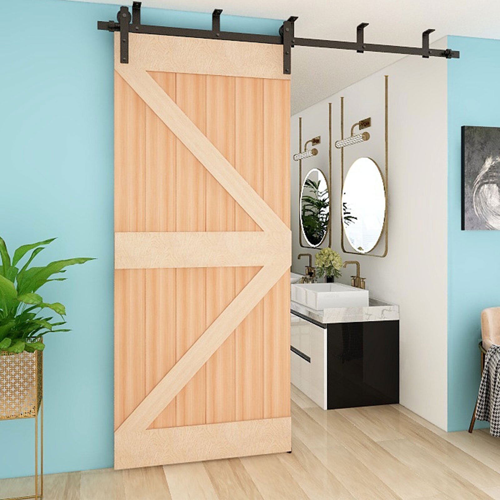 4FT-20FT Ceiling Mount Bracket Sliding Barn Door Hardware Track Kit for 1/2 Door