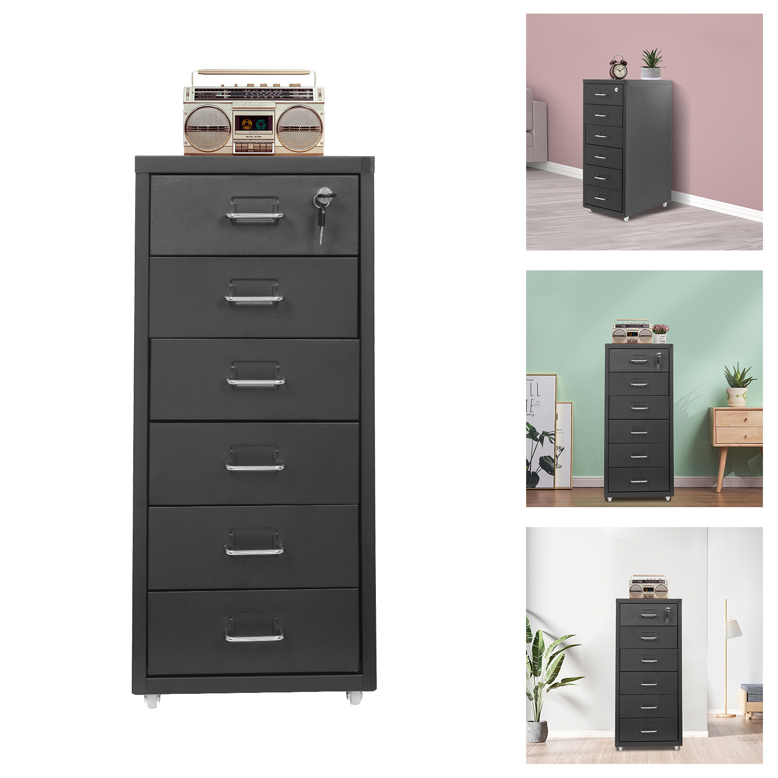 6 Tiers File Cabinet with Lock Metal Vertical Filing Cabinet for Office Home